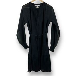 Loft Women's Size‎ M Tall Long Sleeve Crepe Texture Dress Black Belted New